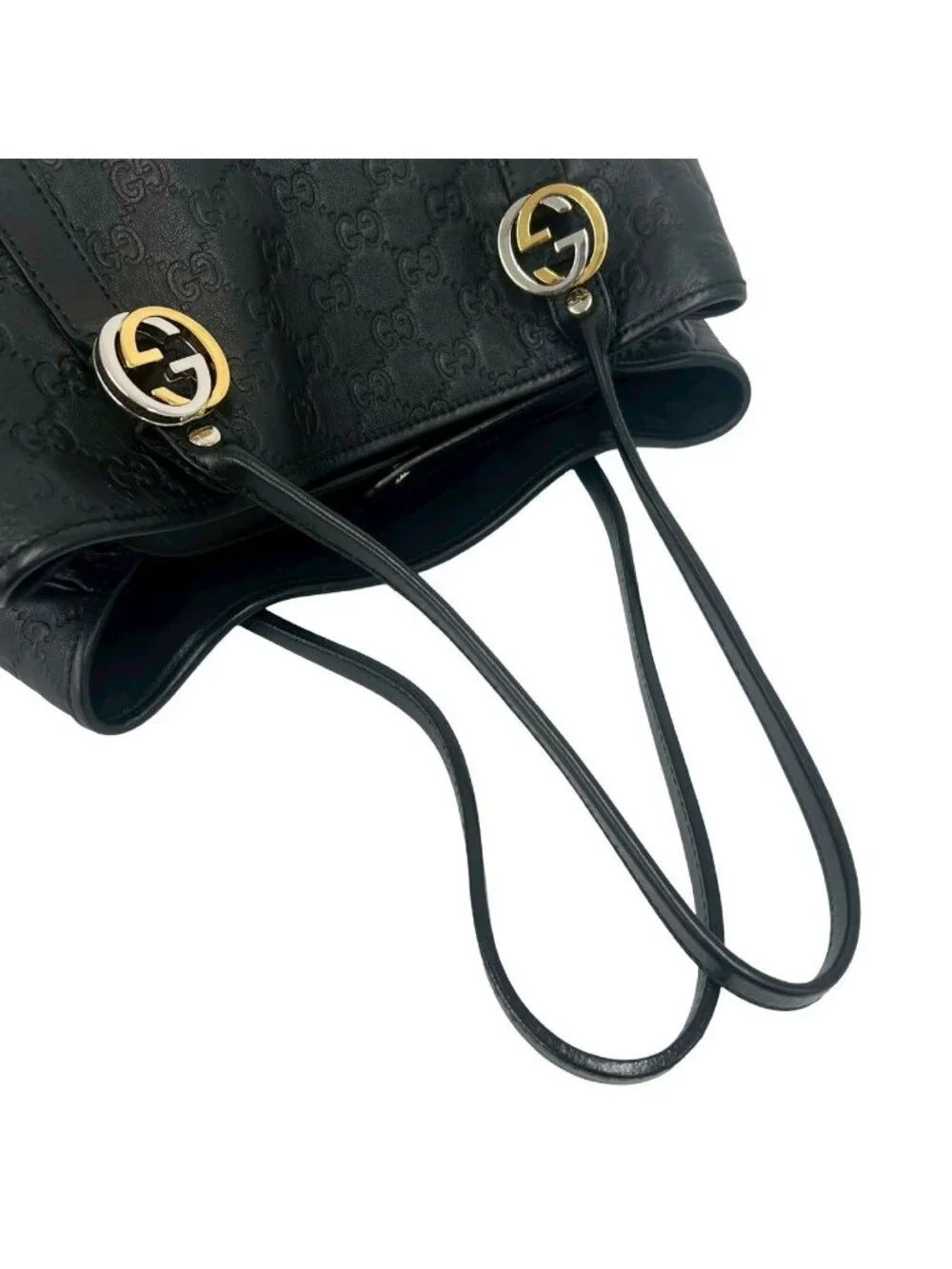 Gucci Guccissima GG Logo Hardwar Leather Tote Shoulder Bag Black